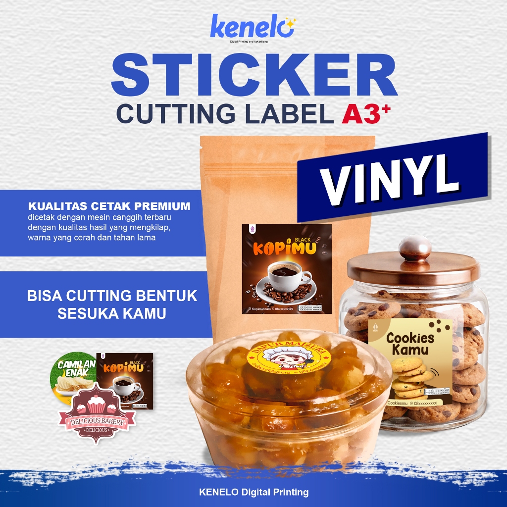 Stiker VINYL Custom Logo Usaha | Label Makanan Minuman Cutting Kisscut Free Design