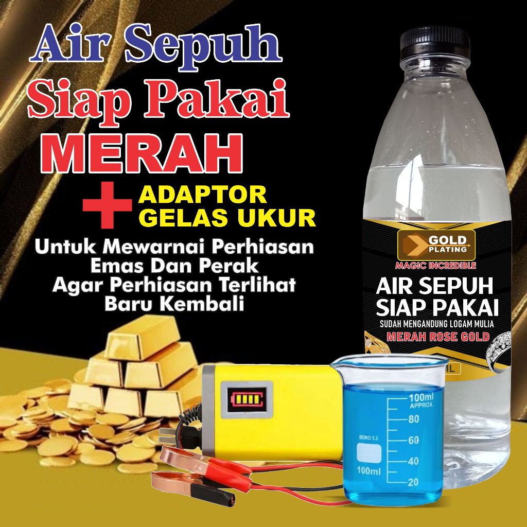AIR SEPUH SIAP PAKAI MERAH PAKET FULL PENYEPUH PERHIASAN EMAS DAN PERAK