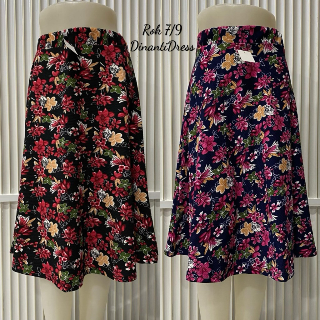 Rok Payung Wanita 7/9 Motif Bunga Tangkai