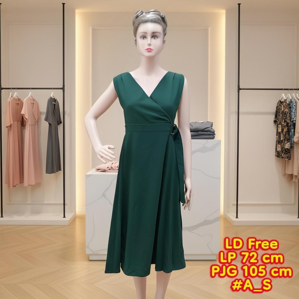 dress wanita leher kimono/gaun wanita hijau botol