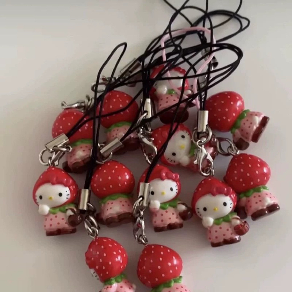 Hello Kitty Figure Strawberry Phone Charms | Keychain Hello Kitty Cute Trinkets