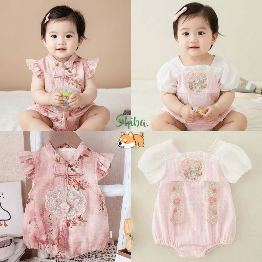 (1-15 BULAN) Jumper Romper Bayi Perempuan | Baju Imlek Bayi Perempuan | Cheongsam Bayi Perempuan | Q