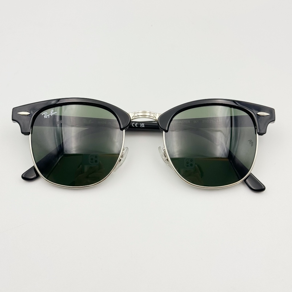 KACAMATA RAYBAN CLUBMASTER BLACK LIST SILVER LENSA HIJAU ORIGINAL