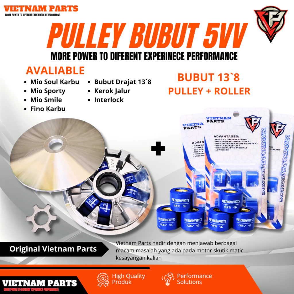 PULLEY CUSTOM BUBUT 13`8 MIO 5VV VIETNAM PARTS PAKET PULLEY + ROLLER MIO RUMAH ROLLER MIO BUBUT 13`8