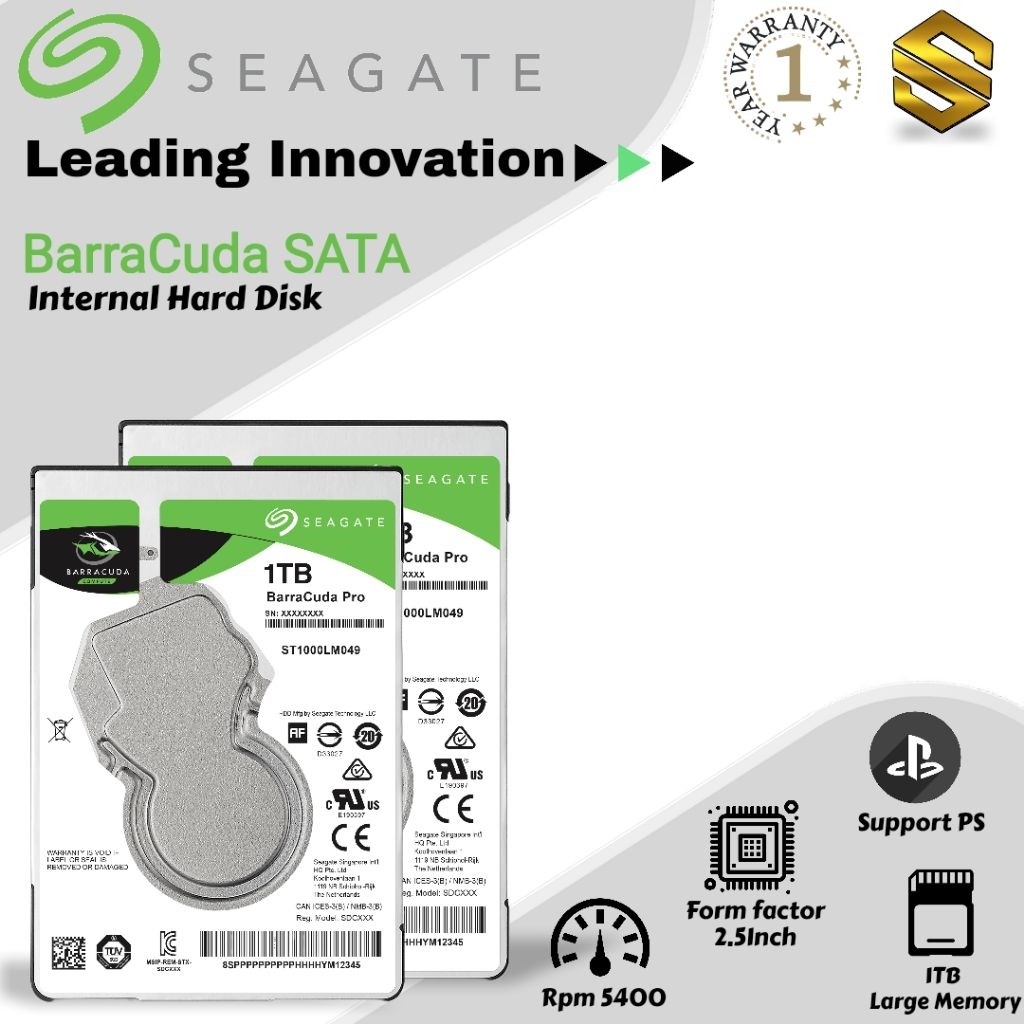 Hardisk Laptop 1TB Seagate BarraCuda Slim 2.5 Sata HDD Internal Laptop Notebook PS Baru Promo 1TB