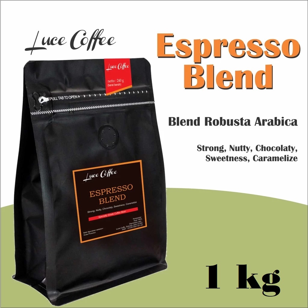 Luce Coffee, Kopi Espresso Blend Robusta Arabica 1kg - Biji Sangrai atau Bubuk