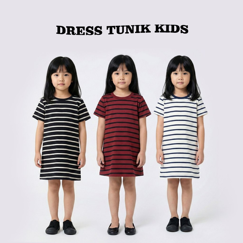 Dress Tunik Anak Polos | Dress Anak Perempuan | Dress Kaos Anak Katun 24s Premium 1-10 Tahun