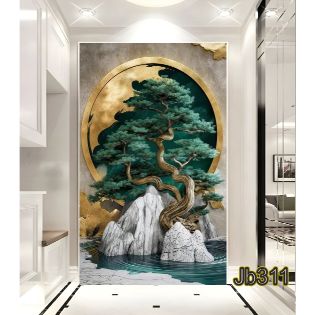 Wallpaper Stiker Pohon Bonsai Dengan Air Terjun - Dekorasi Dinding Stiker Pohon Bonsai