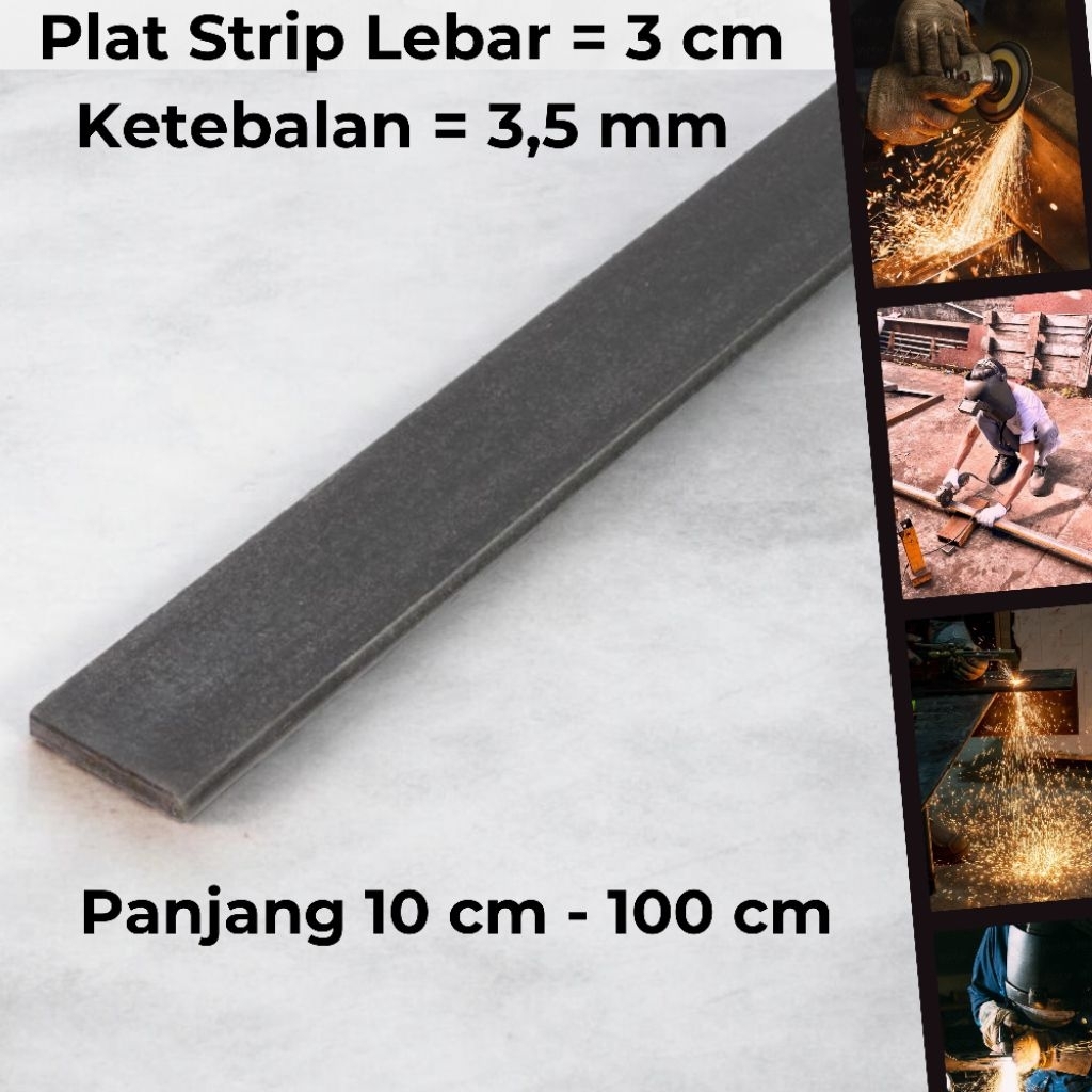 Besi Plat Strip 3cm Tebal 3,5mm | Plat Besi Hitam | Panjang 10–100 cm
