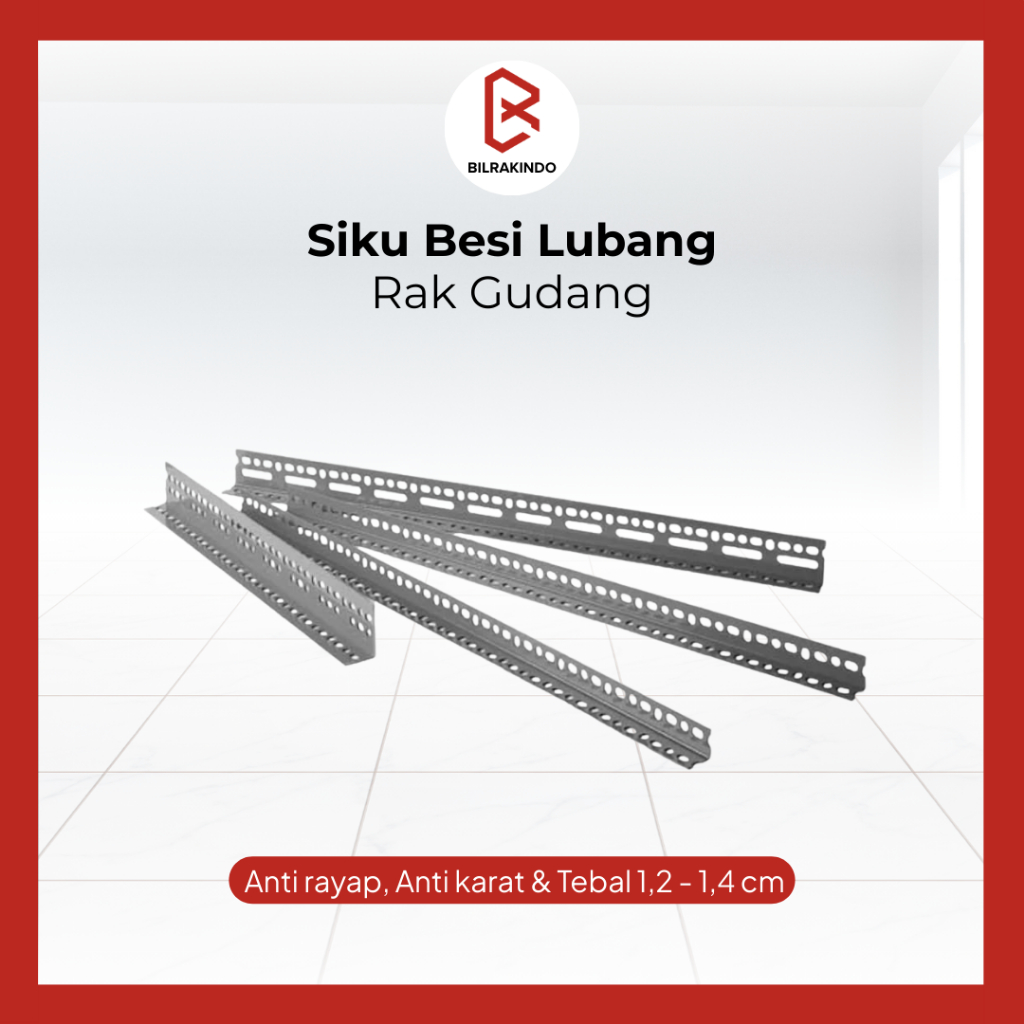 Siku Besi Lubang Rak Gudang Etalase Toko Laundry 2 Meter Susun Tingkat Serbaguna Anti Karat