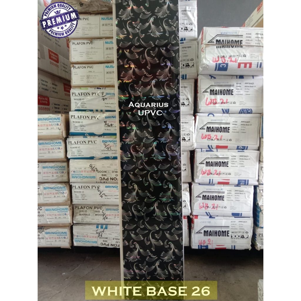 Plafon PVC Motif Putih White Base 26 Glossy Tebal 8mm Lebar 20cm Anti Air Rayap Kwalitas Premium