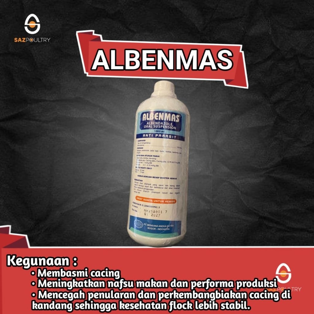 Albenmas 1 Liter Obat Cacing Hewan Telur Cacing Cacing Pita