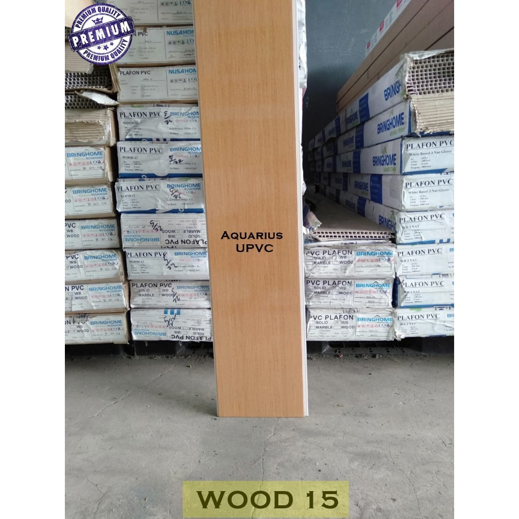 Plafon PVC Motif Putih Wood 15 Glossy Tebal 8mm Lebar 20cm Anti Air Rayap Kwalitas Premium