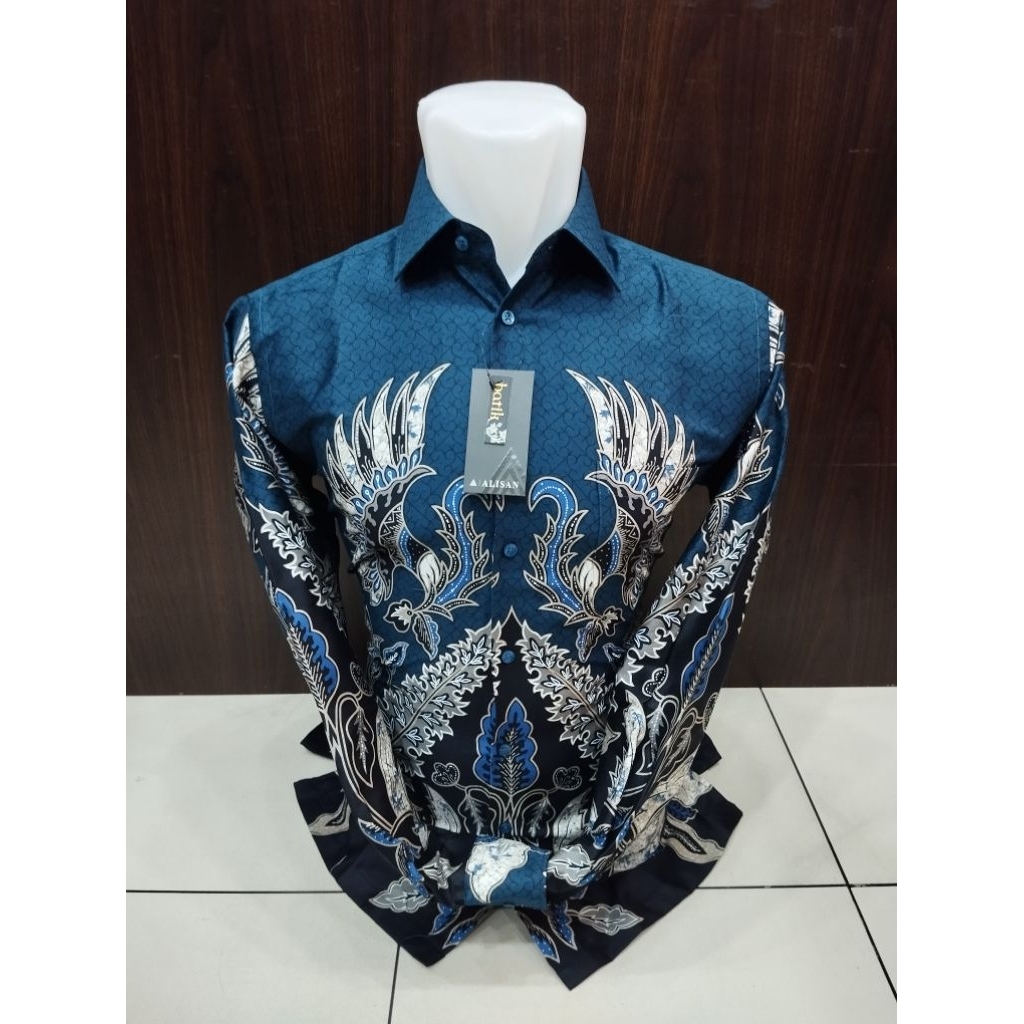 Alisan Kemeja Batik Pria Motif Pola Sayap Cream Lengan Panjang Reguler