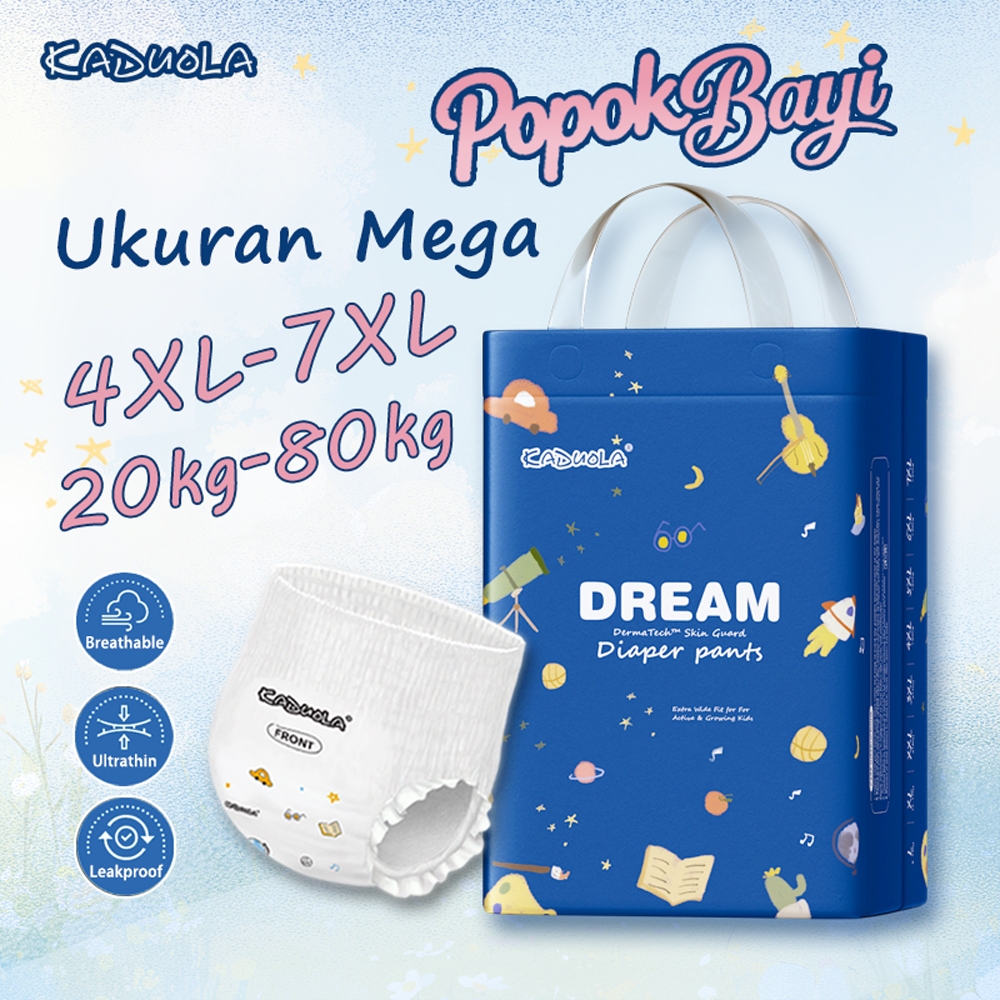 Popok Kertas Ukuran Super Besar Kaduola (4XL-7XL) Super Lembut & Anti Bocor, Cocok untuk 20kg-50kg