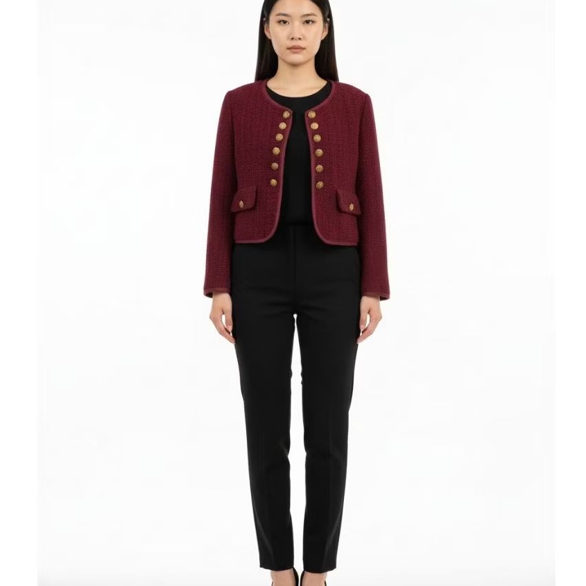 Girlcore.id - Tweed Blazer Red Premium Import China Wanita Kekinian