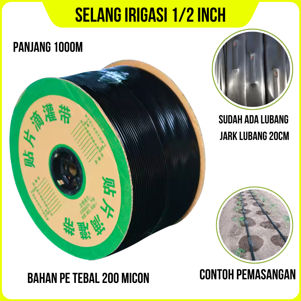 Selang Tetes Irigasi Pertanian 1/2 Inch Panjang 1000 Meter Selang Drip Irigasi 200Micron