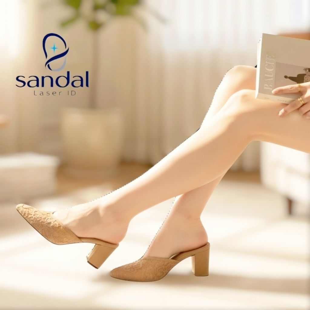 Sandal Pesta Wanita Brokat Hak Tinggi 7 cm Selop Elegan Kondangan Ukuran 36Sampai 41- EM 01
