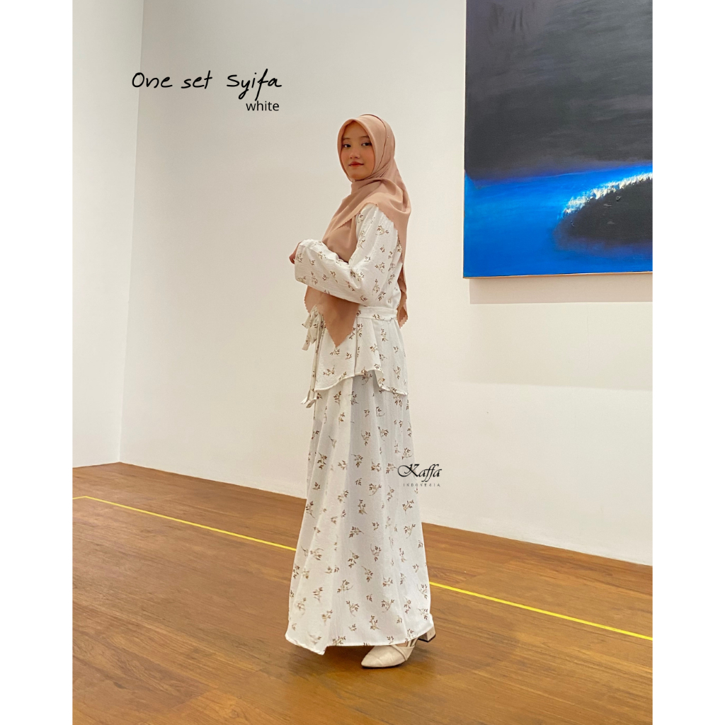 Kaffa Indonesia One Set Syifa One Set Syar'i One Set Bunga-Bunga Atasan Bawahan Remaja Kekinian