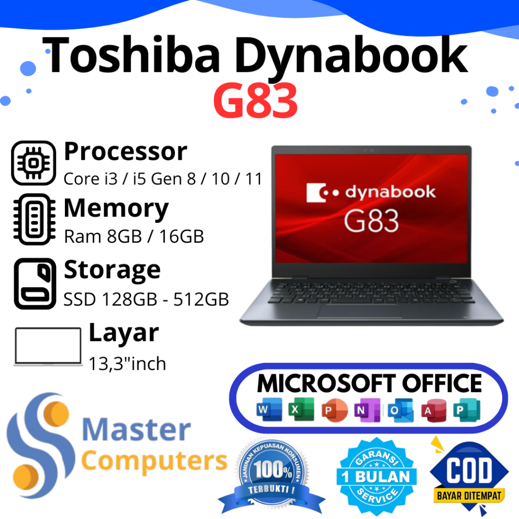 Toshiba Dynabook G83 Core i3 / i5 Gen 8 / 10 / 11 Ram 8GB / 16GB SSD 128GB / 256GB / 512GB Layar FHD