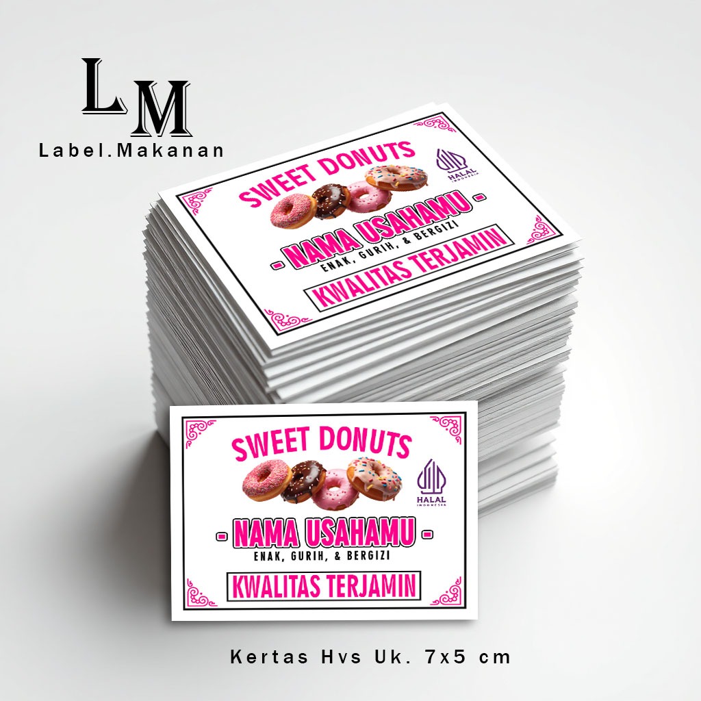100 LEMBAR HVS LABEL MAKANAN USAHA CEMILAN DAN SNACK DONAT DONUTS