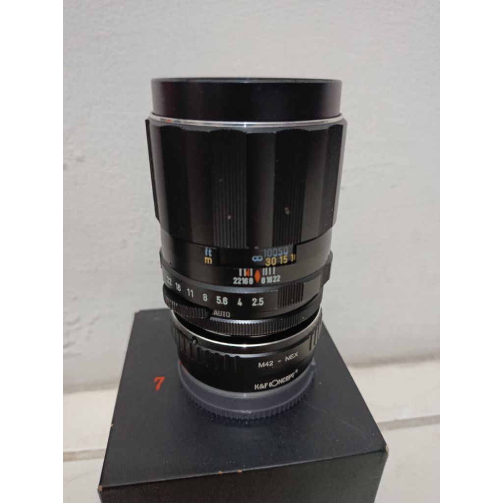 lensa manual super takumar 135mm f2.5 vintage tele mulus + converter k&f m42 for sony E mount second