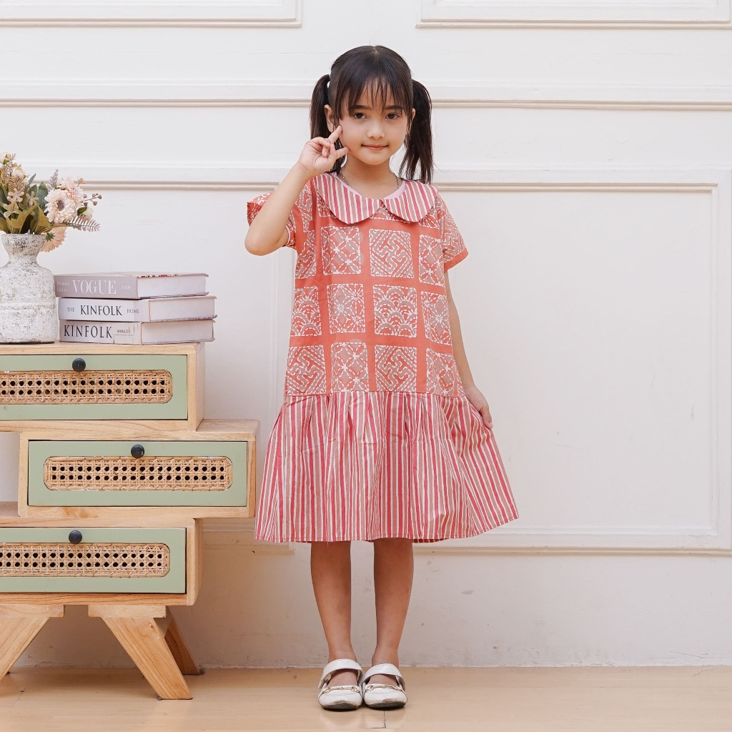 DRESS BAJU BATIK ANAK PEREMPUAN MOTIF KOMBINASI