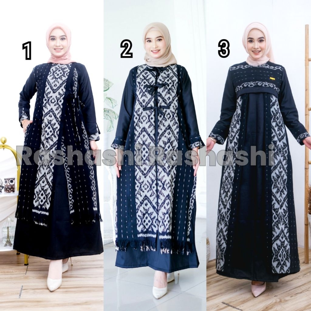 Gamis tenun kombinasi katun toyobo premium warna hitam kombinasi tenun troso etnik dress gamis lebar