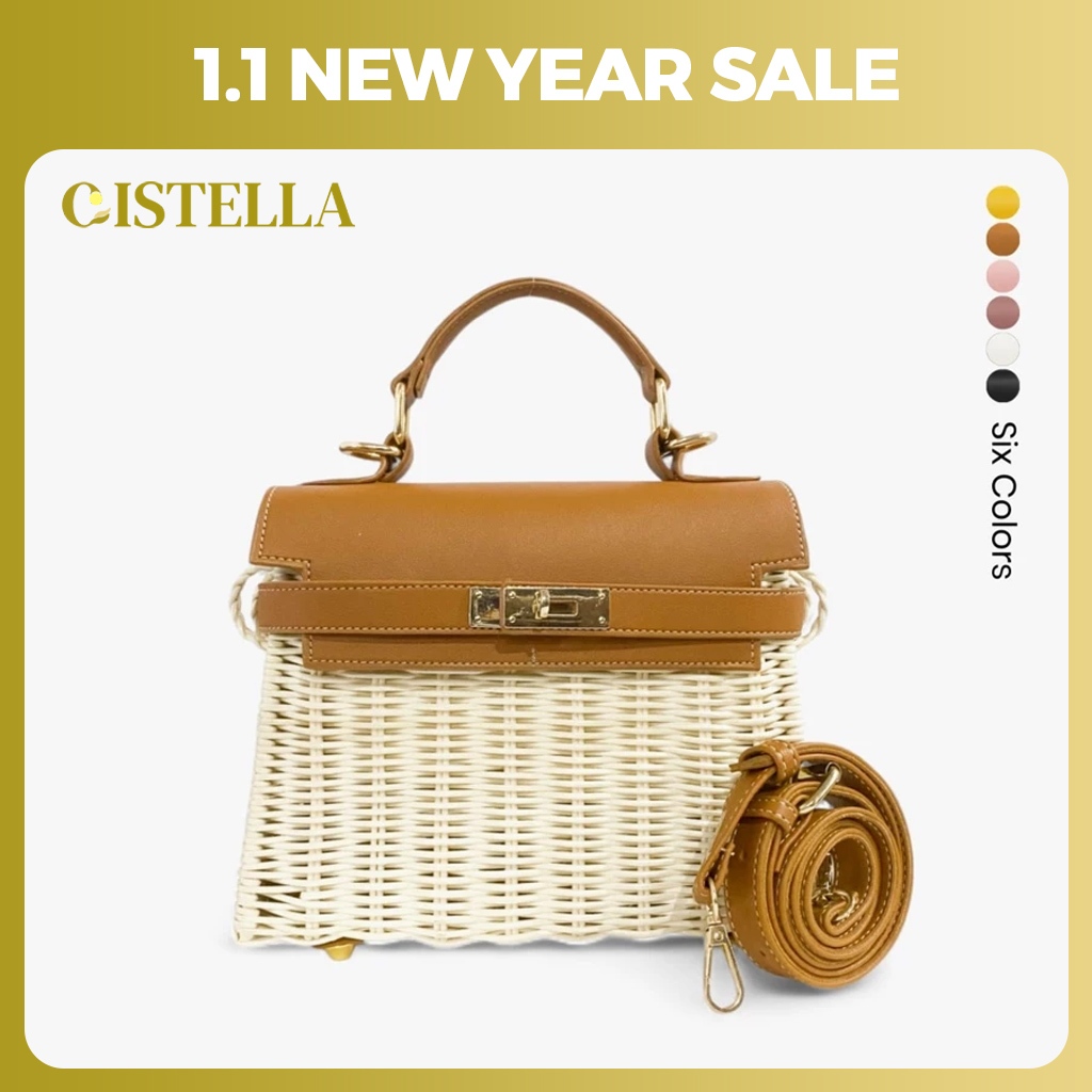 CISTELLA - Tas Wanita Angelie Rattan Bag Tas Rotan Tas Jinjing Wanita Tas Selempang Wanita Tas Rotan