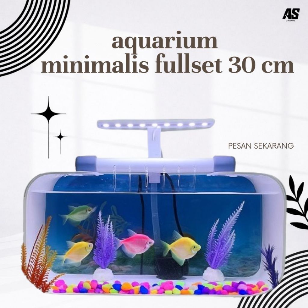 Aquarium Mini Fullset Dengan Air Terjun/Aquarium Mini/Aquarium Akrillik/Aquarium Minimalis Fullset
