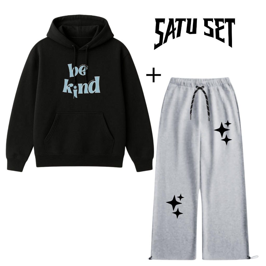 Oneset Terbaru Hoodie Sweater Dengan Celana Panjang Terbaru Kekinian Pria Wanita Populer Fleece Teba