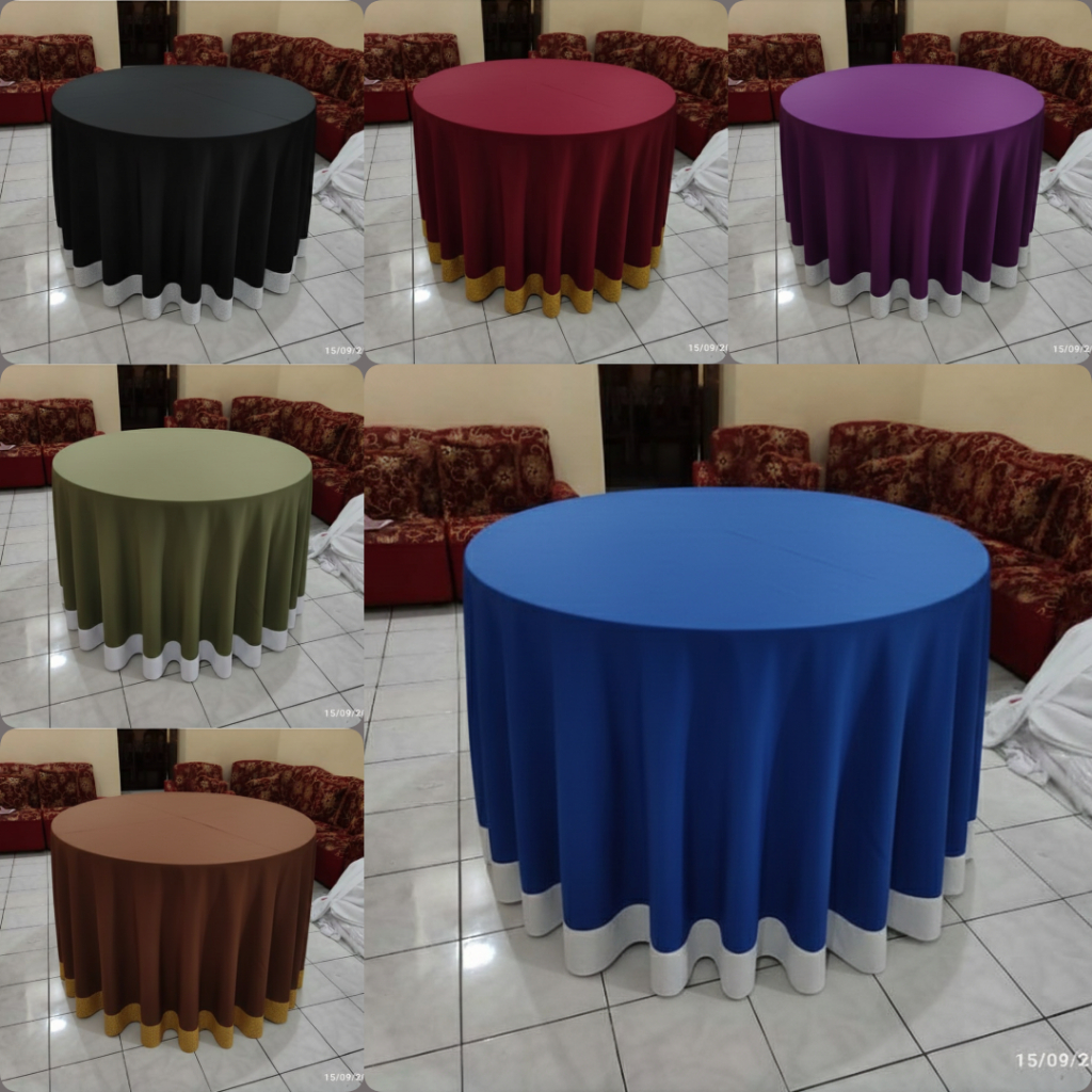 Taplak Meja Bulat/Cover Meja Bundar Mewah Kain Lotto Premium