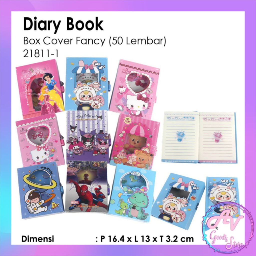 Diary Box + Kunci KECIL / diary gembok karakter / notebook / diary fancy