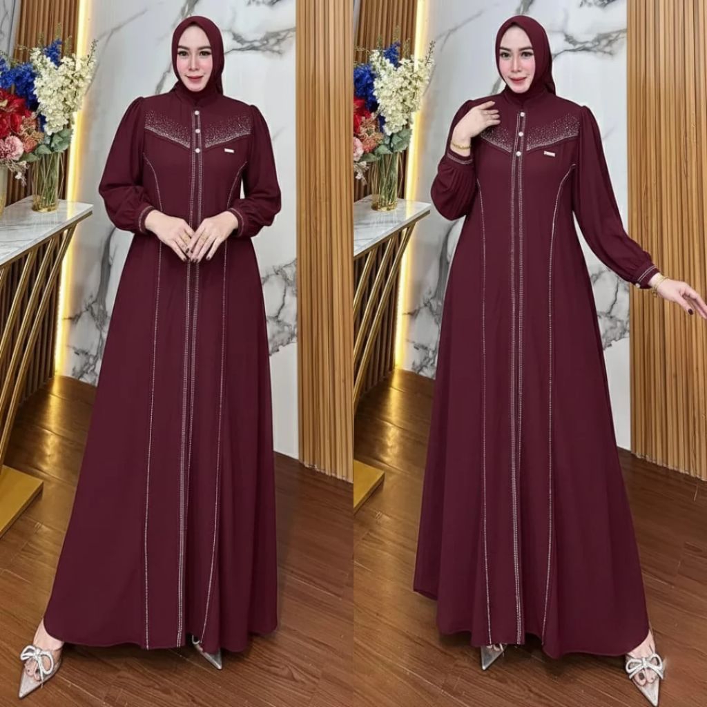 Gamis Ceruty Babydoll Rayya Dress Gaun Kondangan Elegan Polos Simple Dress Wanita Kekinian Muslimah