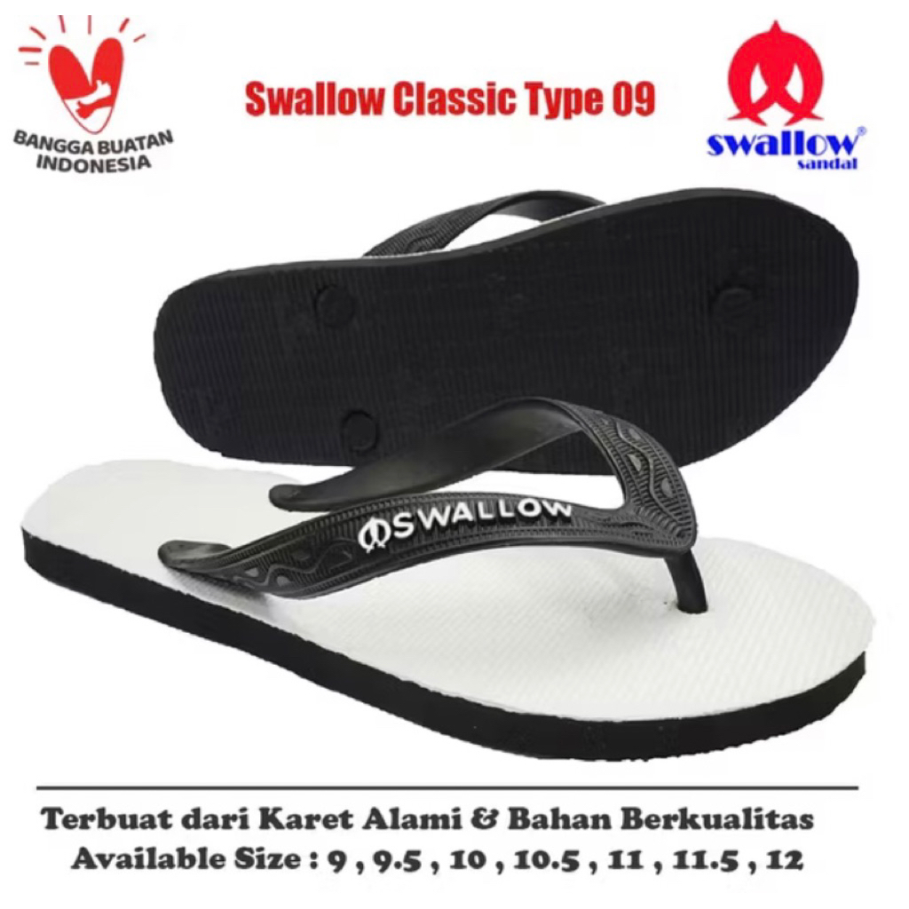 Sandal Swallow Sandal Jepit Hitam Putih Elastis Tahan Lama