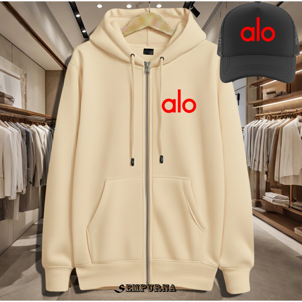 BONUS TOPI JAKET ALO MERAH DISTRO FLEECE//JACKET/HOODIE/VARSITY FASHION UNISEX//PRIA DAN WANITA//GOO