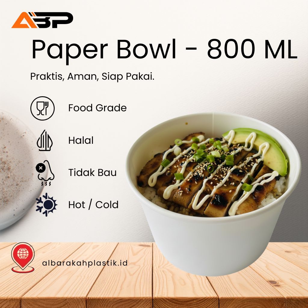 Premium Paper Bowl White [800ml] - Mangkok Kertas Disposable / Rice Bowl / Soup Bowl - Anti-Bocor (F