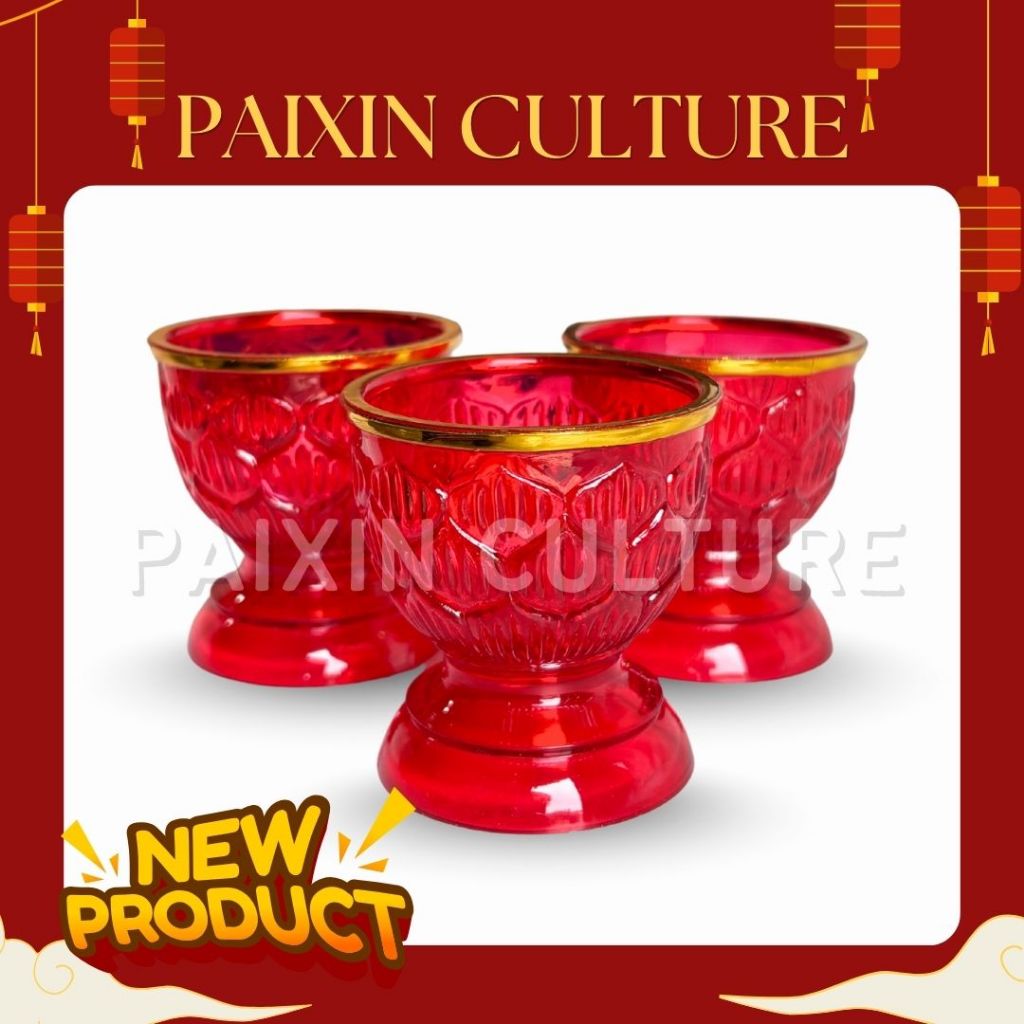 Cangkir Kristal Plastik Lianhua Merah / Cangkir Sembahyang