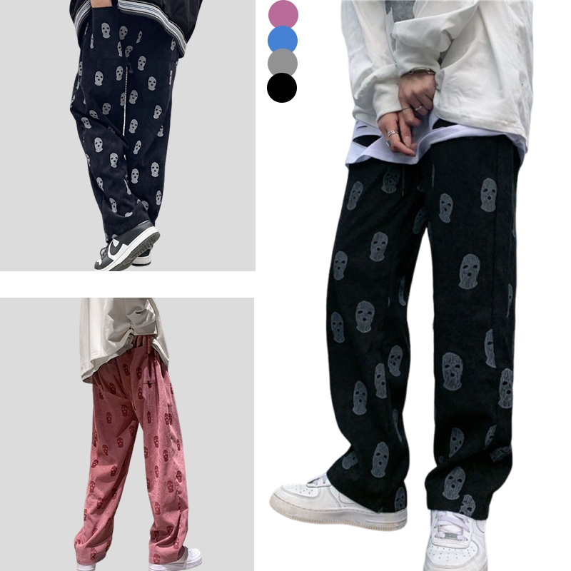 Celana corduroy pria Y2K celana corduroy longgar M-3XL longgar pria fashion lurus loose pants pria c