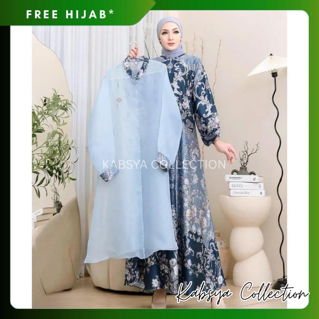 Instant COD - Setelan Gamis Outer Organza DAHLIA / Baju Muslim Abaya Organza / Baju Kurung Melayu Or