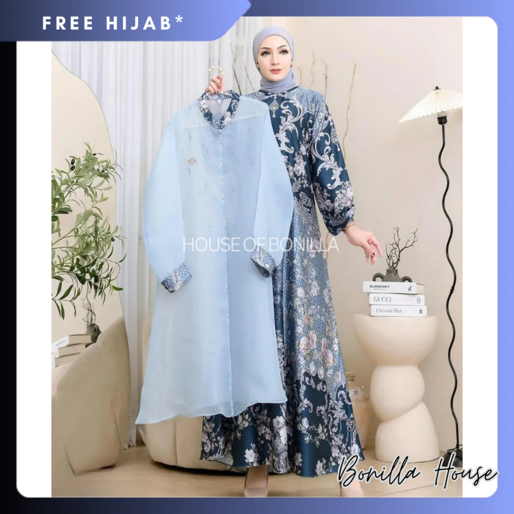 Setelan Gamis Outer Organza DAHLIA Payet Premium / Baju Muslim Bahan Organza / Baju Kurung Melayu Or