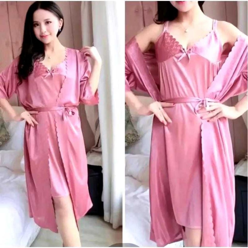 Baju Tidur Kimono Bahan Satin Import 2in 1