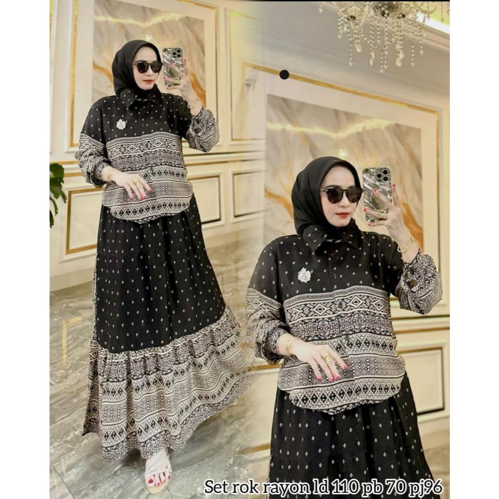 NEW - MAMIYA SETELAN ROK RAYON VIRAL // ONE SET RAYON MOTIF // SETELAN ROK // ONE SET MAMIYA ROK WAN