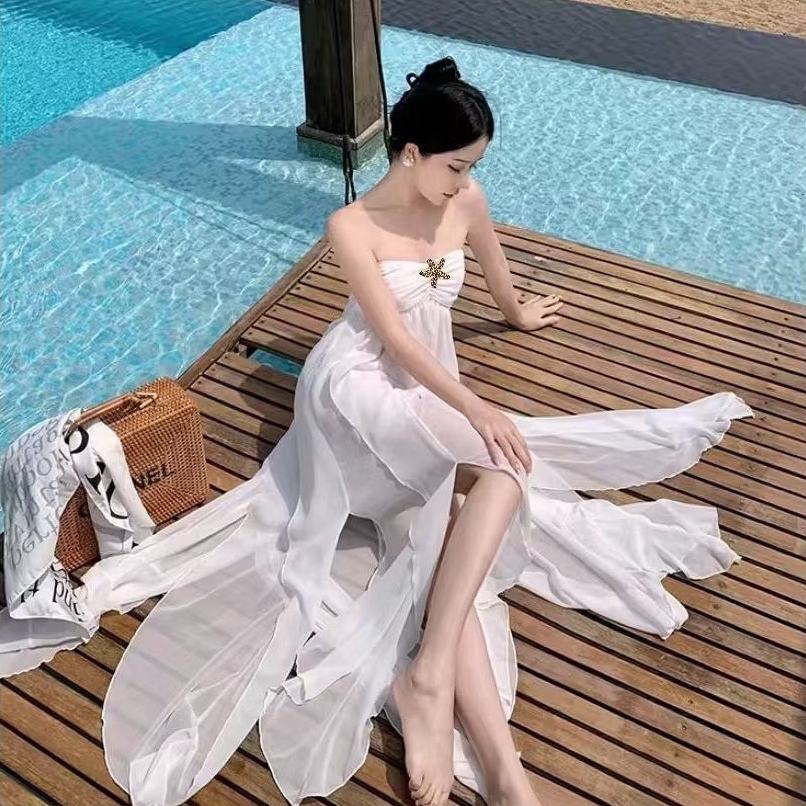 Chiffon Dress Putih Dress Wanita Pantai Baju Wanita Impor D1011