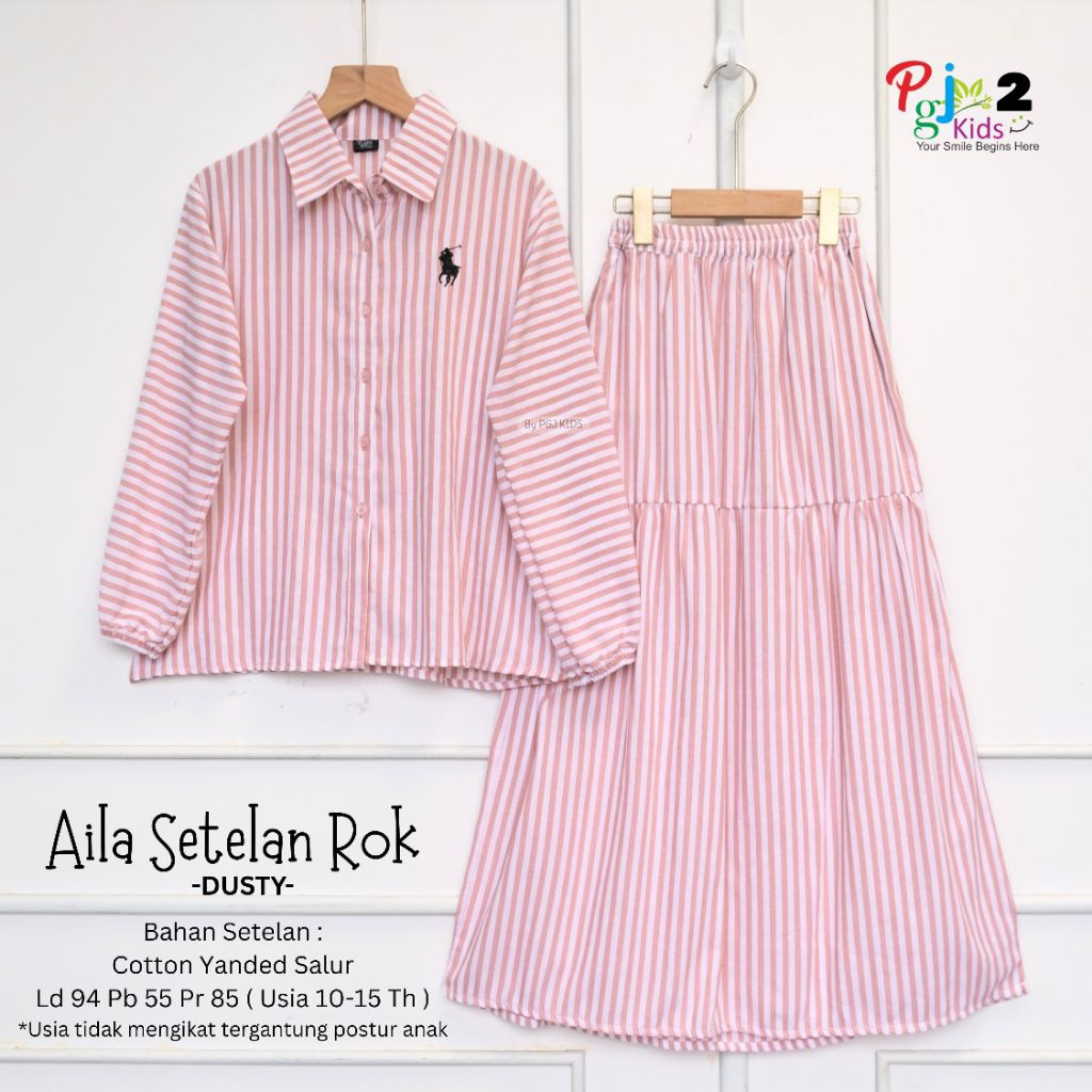 PGJ Kids - Aila Set Rok Anak 10-15 tahun Mat Katun Yanded Motif Salur