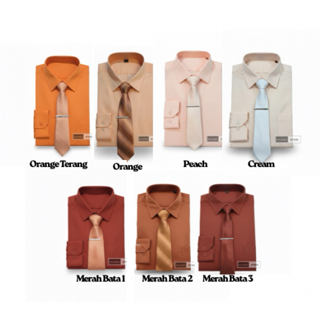 [TOYOBO] Kemeja Polos Pria Regular Lengan Panjang warna Orange, Merah Bata, Krem & Peach | Harga das