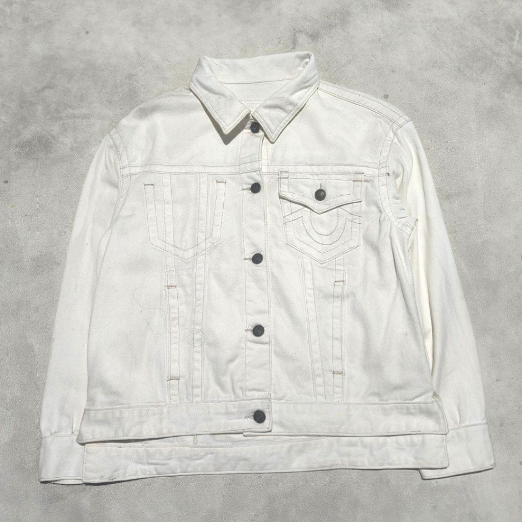 Jaket denim jeans pria true religion putih