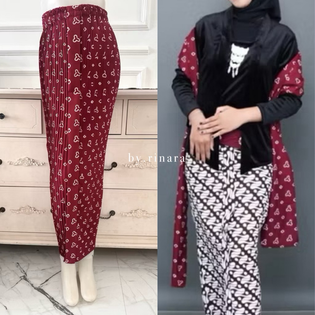 outfit.berkain - ONE SET ROK PLISKET WIRU DAN SELENDANG MOTIF JUMPUTAN WANITA