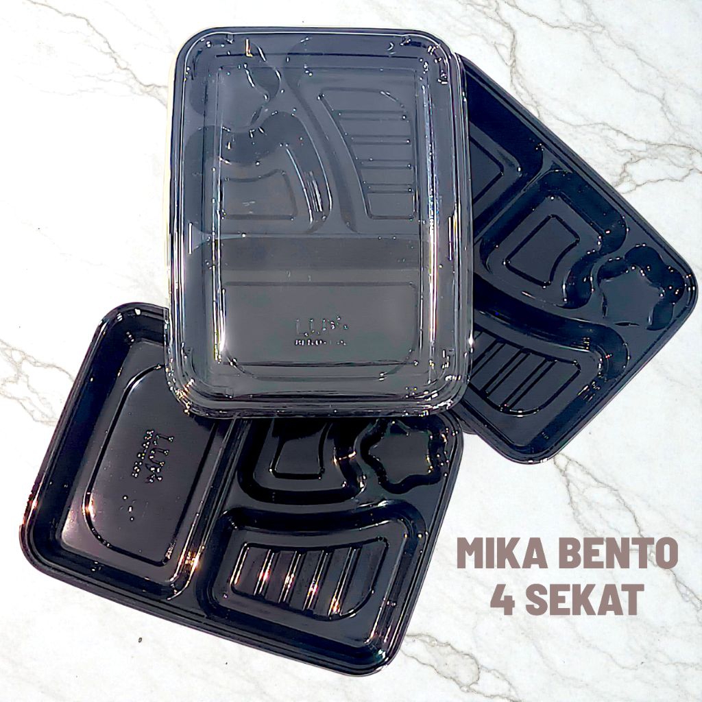 Mika Bento 4 Sekat + tutup Transparan [10PCS] | box Makanan Sekat 4 | kotak Bento Plastik Catering