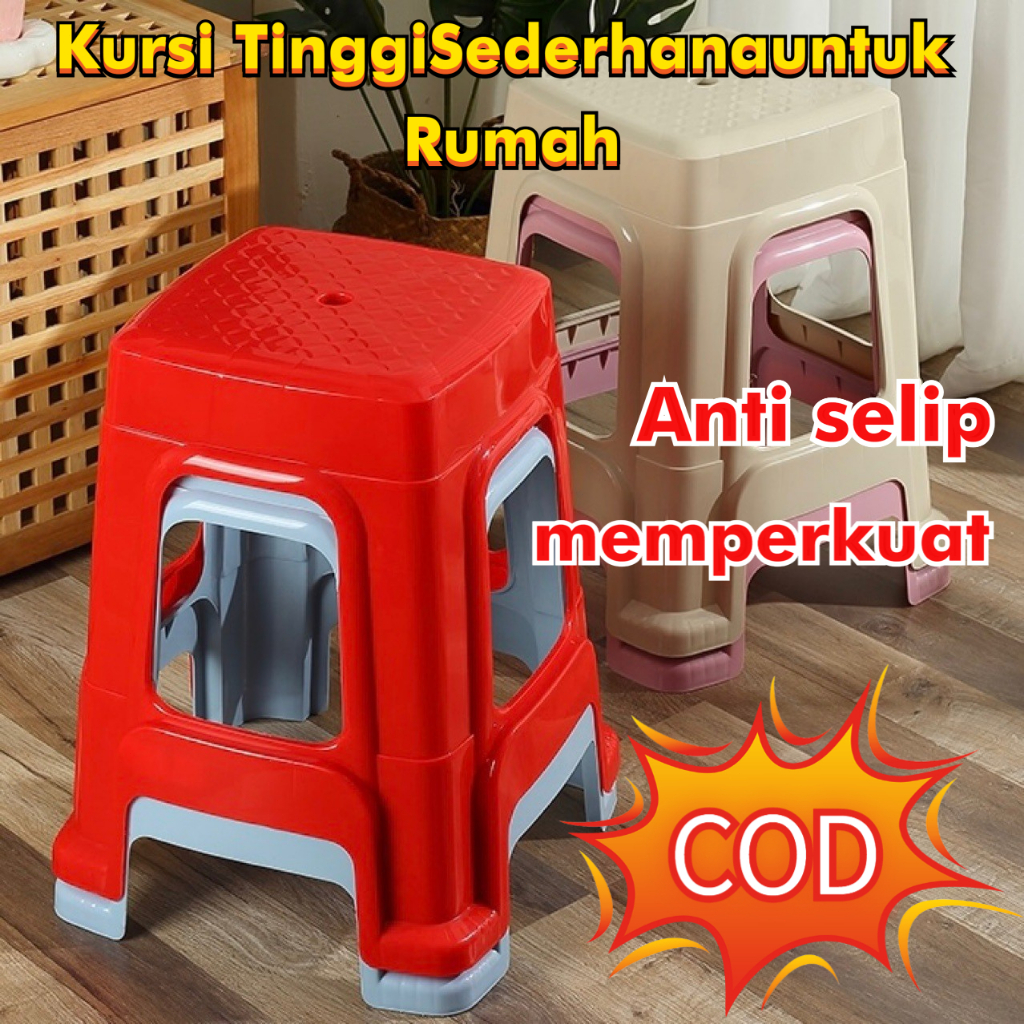 Kursi plastik tebal COD, bangku panjang rumah tangga tebal, bangku tinggi yang dapat ditumpuk untuk 